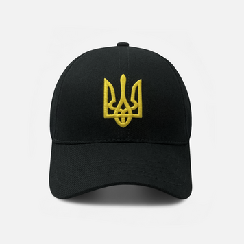 Кепка-бейсболка чорна з жовто-золотою вишивкою тризуба &laquo;Ukraine&raquo; (унісекс, розмір S) Tru-b0928S фото