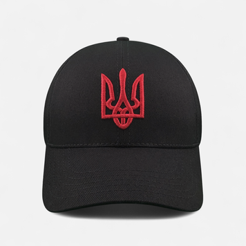 Кепка-бейсболка чорна з червоною вишивкою тризуба &laquo;Ukraine&raquo; (унісекс, розмір S) UA-664102S фото